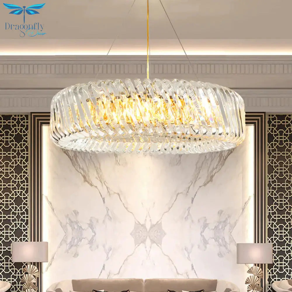 Clear Crystal Round Chandelier Light Fixture 4/9 Lights Down Lighting For Living Room