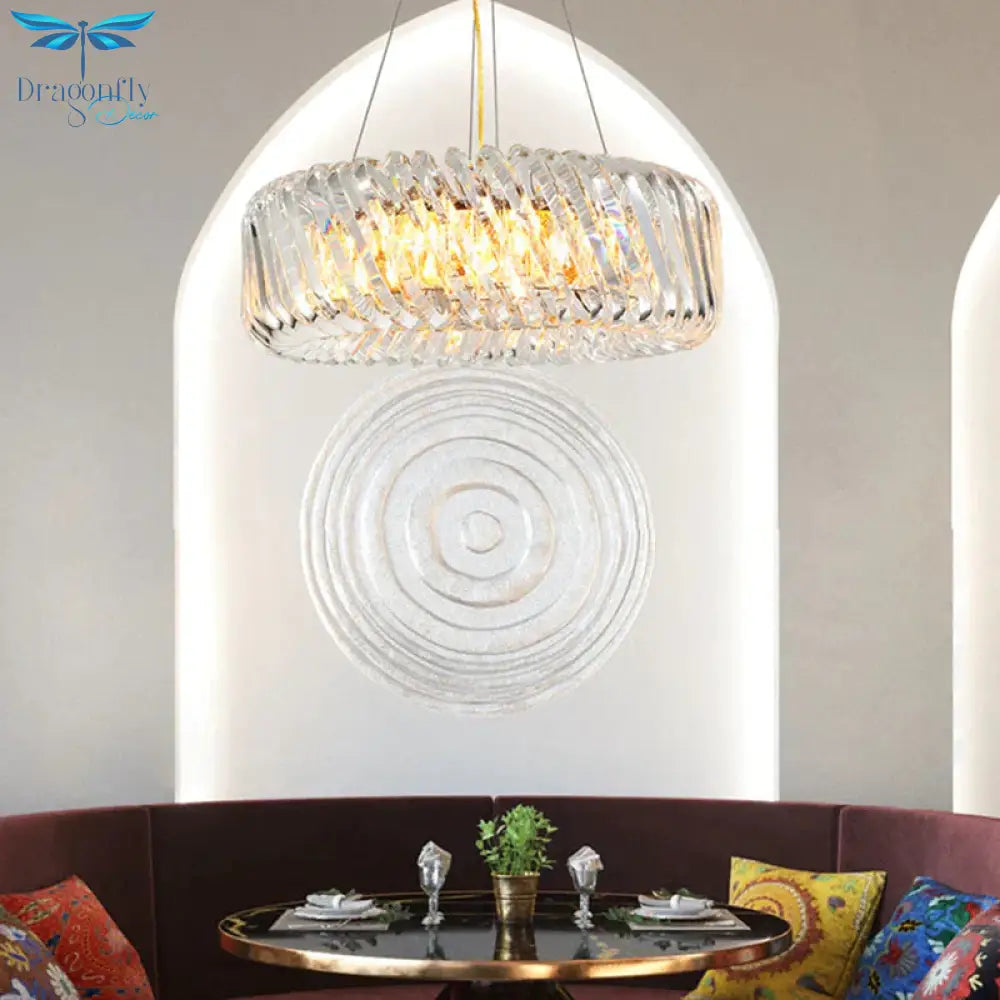 Clear Crystal Round Chandelier Light Fixture 4/9 Lights Down Lighting For Living Room