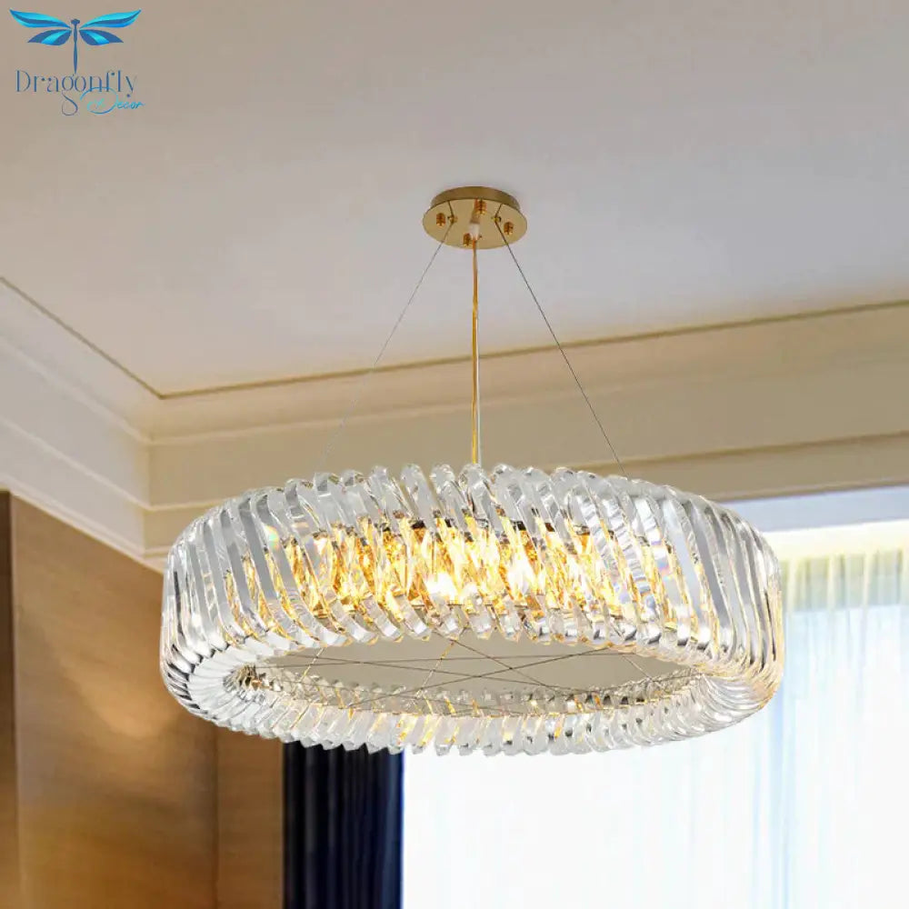 Clear Crystal Round Chandelier Light Fixture 4/9 Lights Down Lighting For Living Room