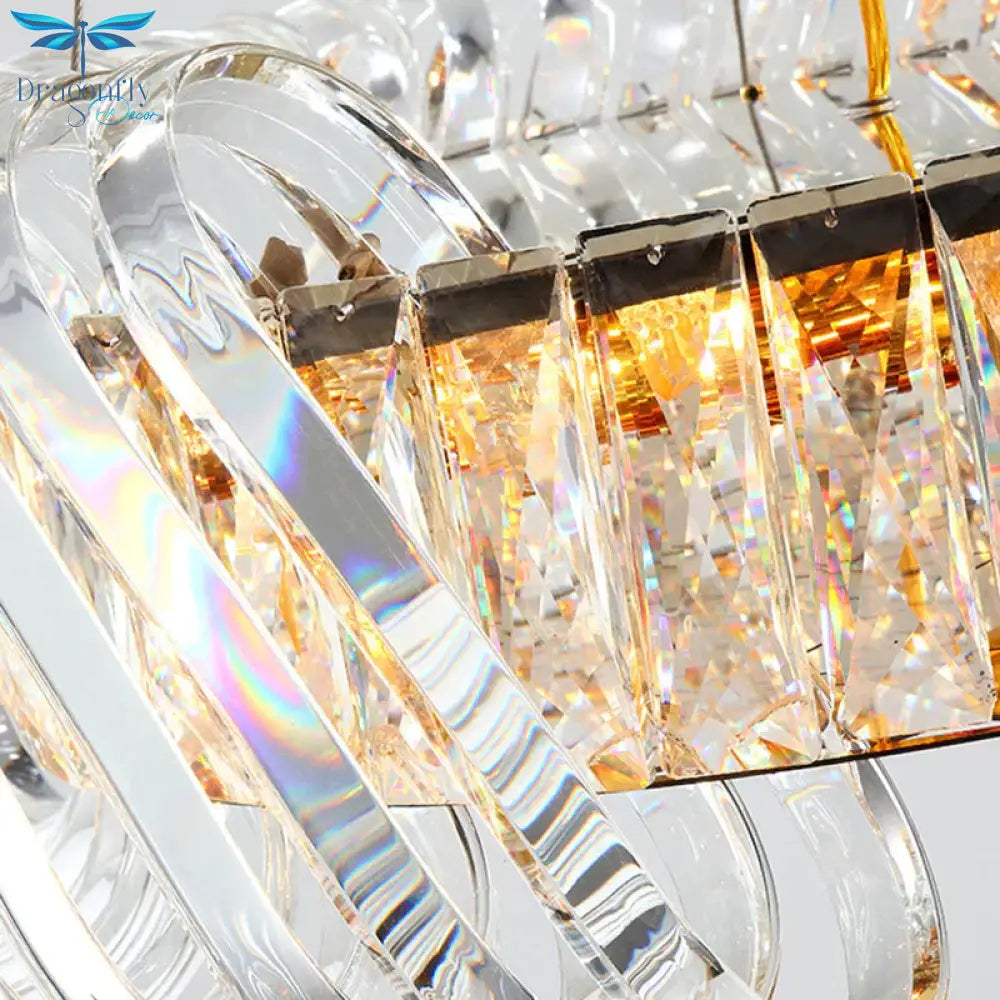 Clear Crystal Round Chandelier Light Fixture 4/9 Lights Down Lighting For Living Room