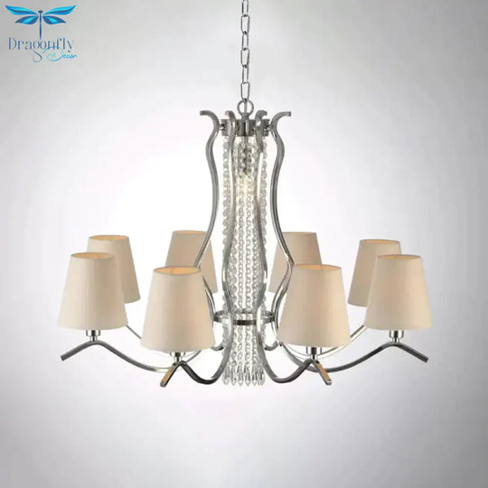 Clear Crystal Stands Scrolls Pendant Lighting Traditional 9 Heads Parlor Chandelier With White