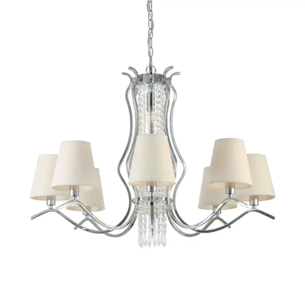 Clear Crystal Stands Scrolls Pendant Lighting Traditional 9 Heads Parlor Chandelier With White