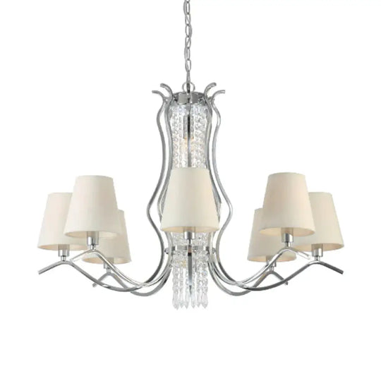 Clear Crystal Stands Scrolls Pendant Lighting Traditional 9 Heads Parlor Chandelier With White