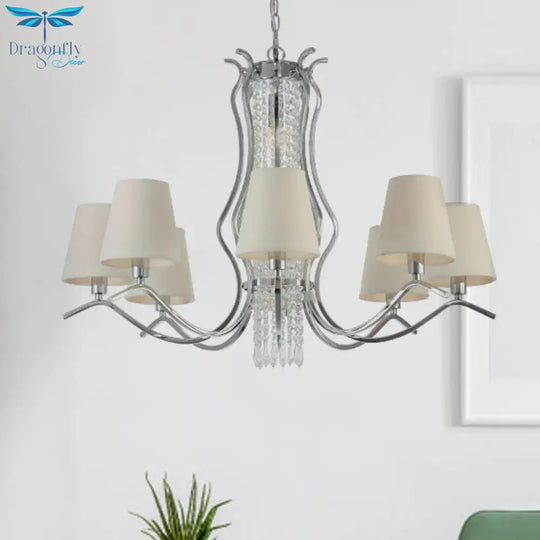 Clear Crystal Stands Scrolls Pendant Lighting Traditional 9 Heads Parlor Chandelier With White