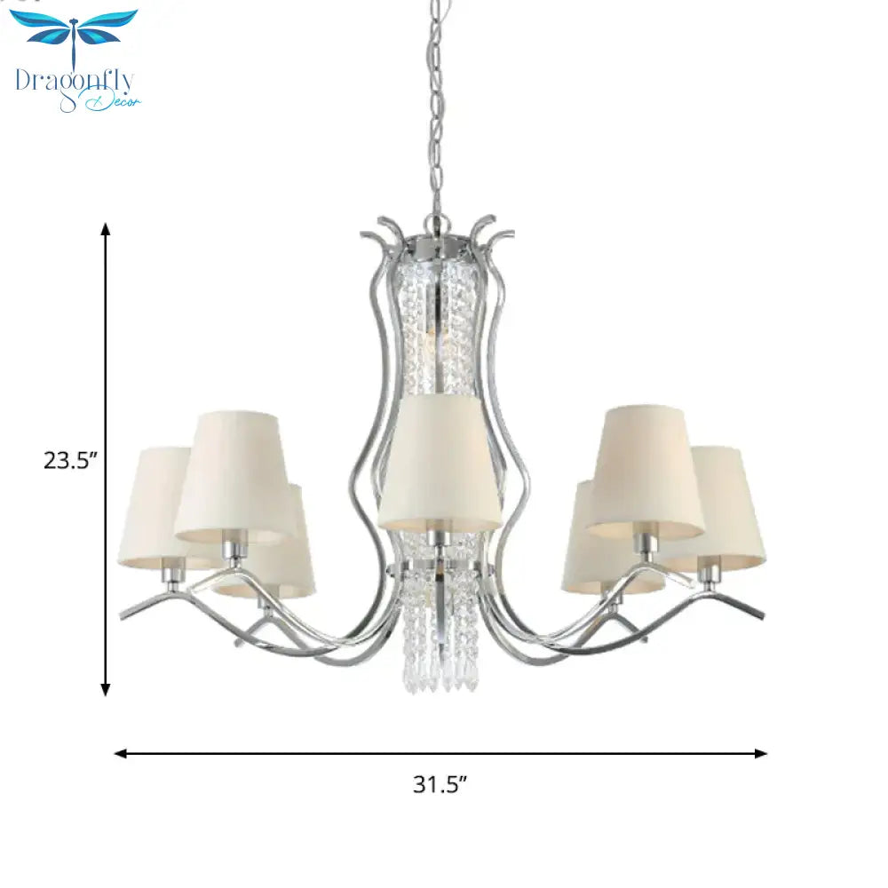 Clear Crystal Stands Scrolls Pendant Lighting Traditional 9 Heads Parlor Chandelier With White