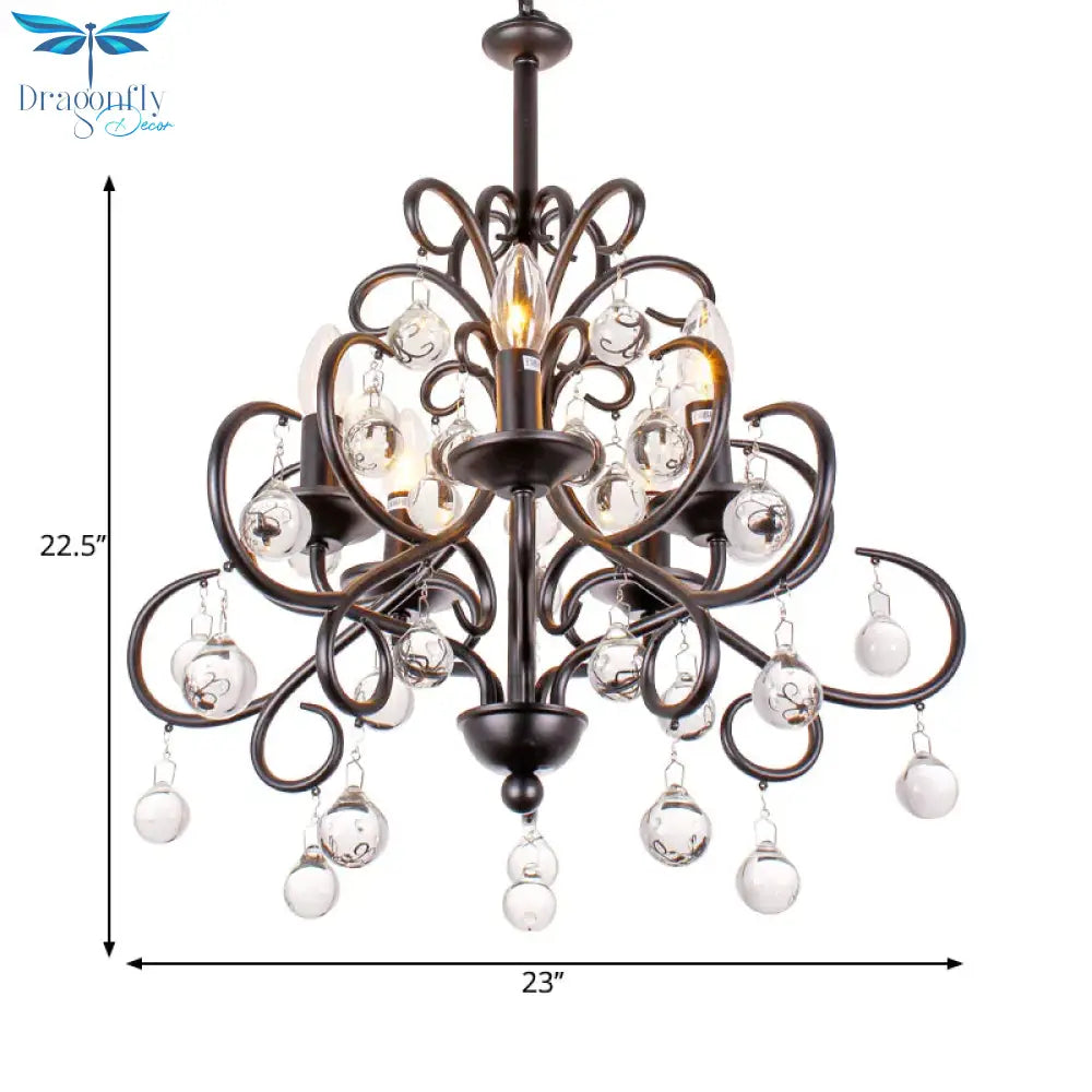 Clear Crystal Teardrop Ceiling Pendant Light Vintage Style 5 Bulbs Chandelier Lamp With Candle In