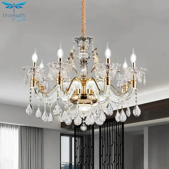 Clear Crystal Teardrop Chandelier Light Classic 6/8 - Light Bedroom Hanging Pendant In Gold With
