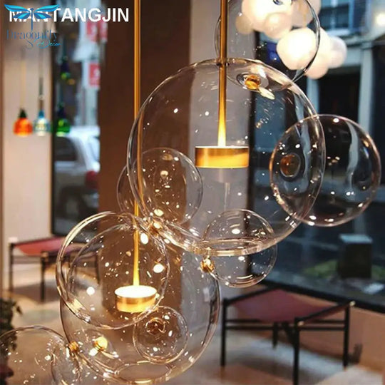 Clear Glass Ball Living Room Chandeliers Art Deco Bubble Lamp Shades Chandelier Modern Indoor