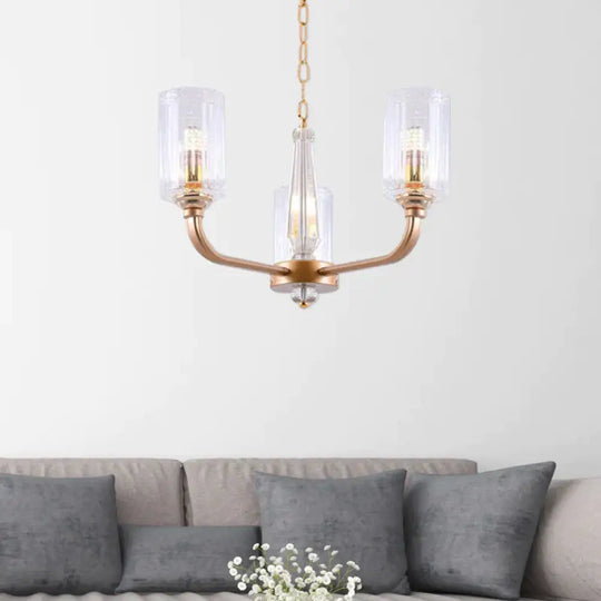 Clear Glass Cylinder Chandelier Light Vintage 3/5/6/8 Heads Lighting Fixture In Gold 3 /