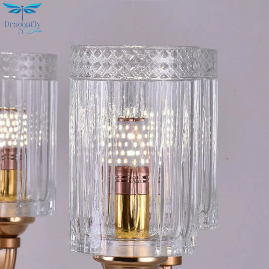 Clear Glass Cylinder Chandelier Light Vintage 3/5/6/8 Heads Lighting Fixture In Gold