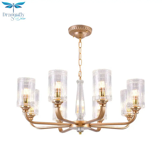 Clear Glass Cylinder Chandelier Light Vintage 3/5/6/8 Heads Lighting Fixture In Gold