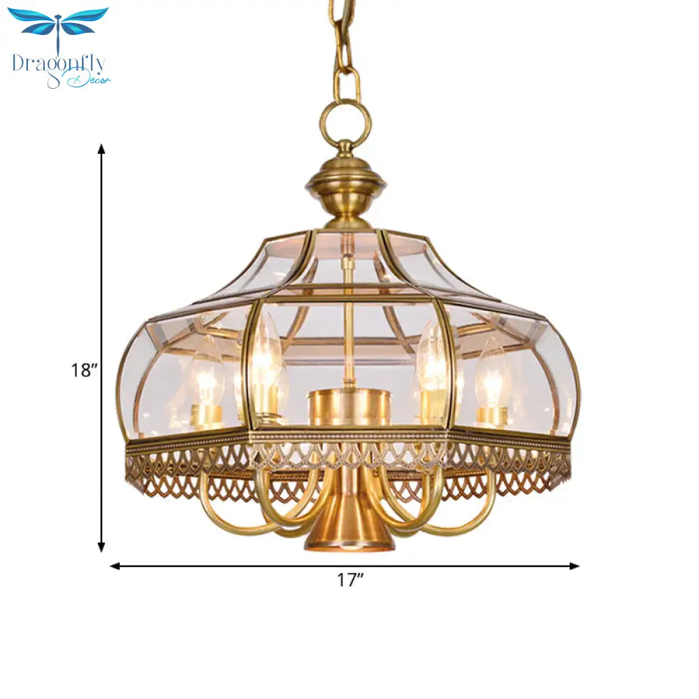 Clear Glass Gourd Chandelier Light Fixture Traditional 7 Bulbs Dining Room Ceiling Pendant Lamp In