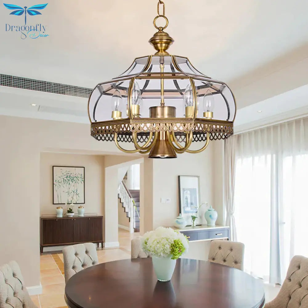 Clear Glass Gourd Chandelier Light Fixture Traditional 7 Bulbs Dining Room Ceiling Pendant Lamp In