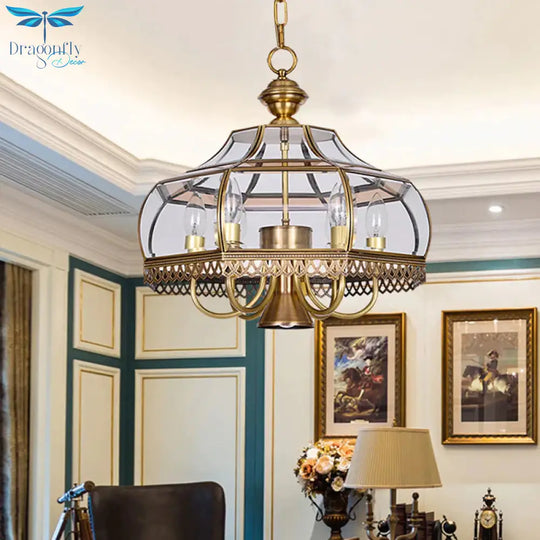 Clear Glass Gourd Chandelier Light Fixture Traditional 7 Bulbs Dining Room Ceiling Pendant Lamp In