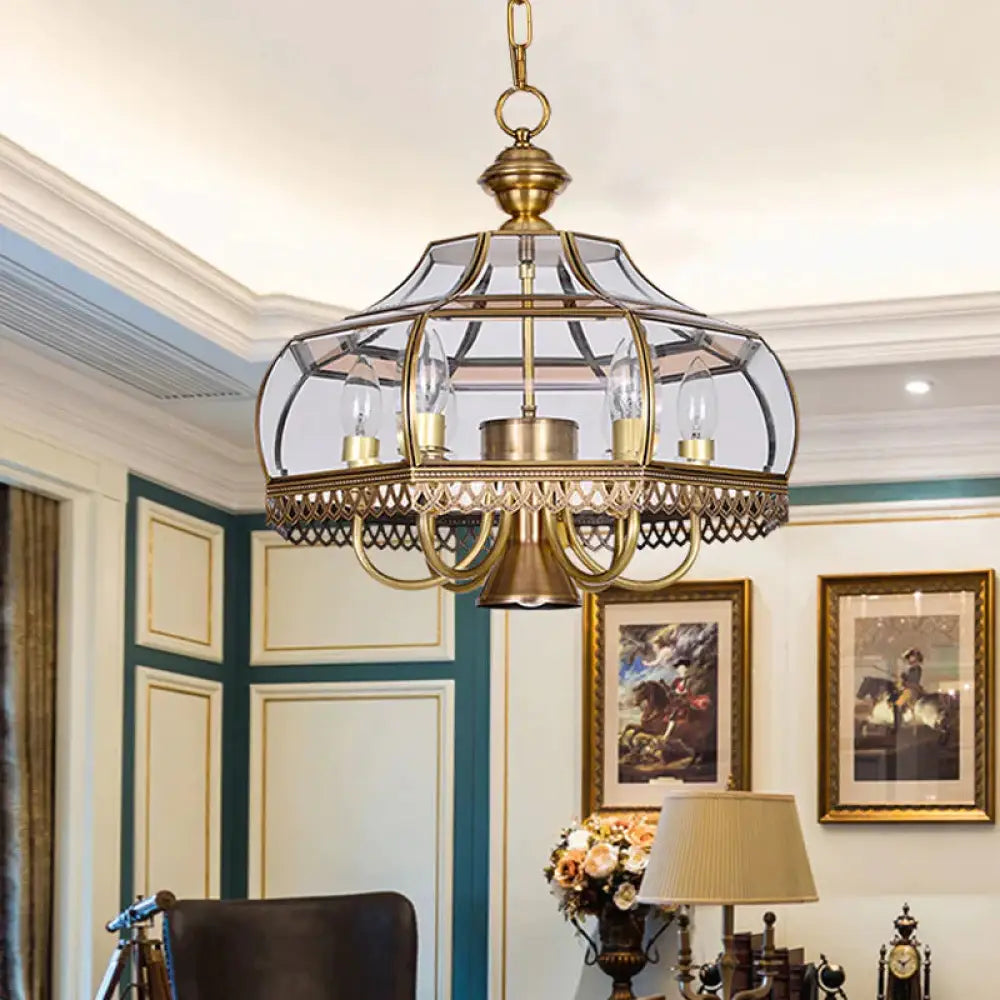 Clear Glass Gourd Chandelier Light Fixture Traditional 7 Bulbs Dining Room Ceiling Pendant Lamp In