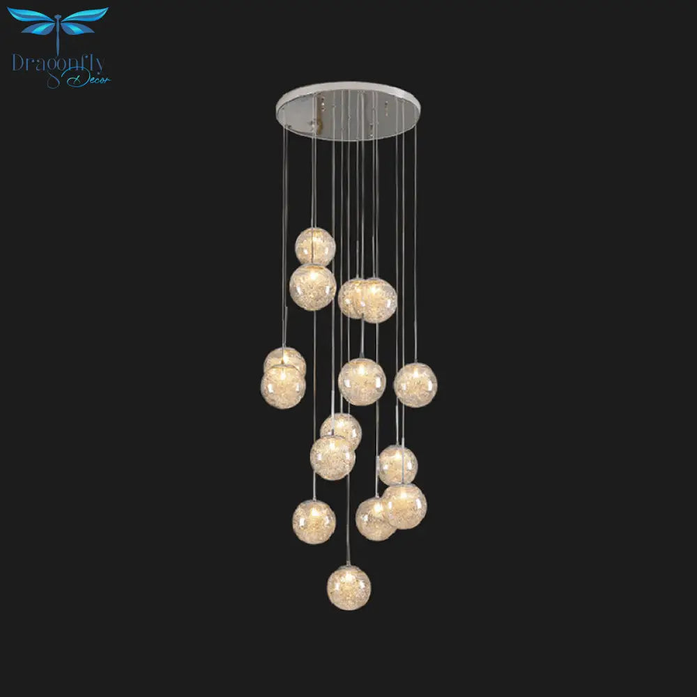 Clear Glass Spherical Multi Light Pendant Hanging Lamp For Stairs Lighting