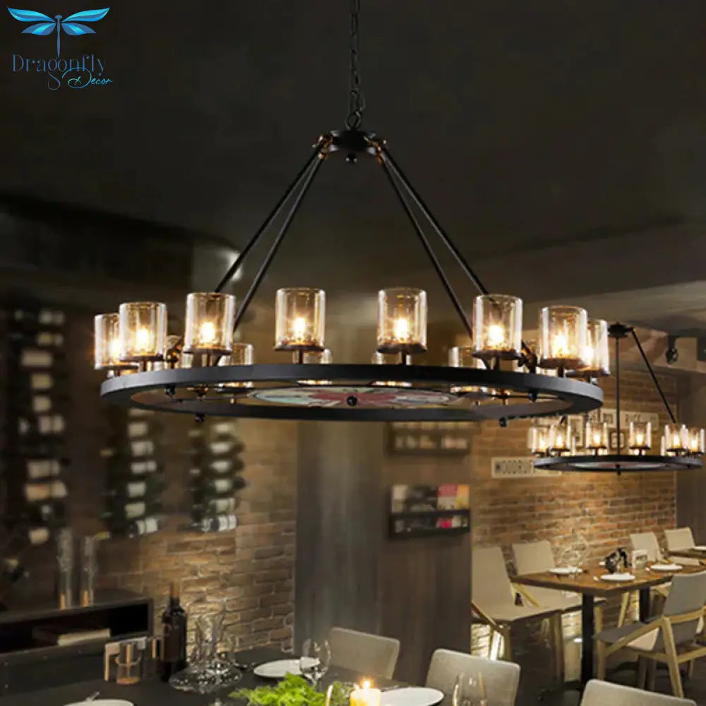 Clear Glass Wagon Wheel Hanging Chandelier Classic 12/16 Lights Living Room Pendant Light With