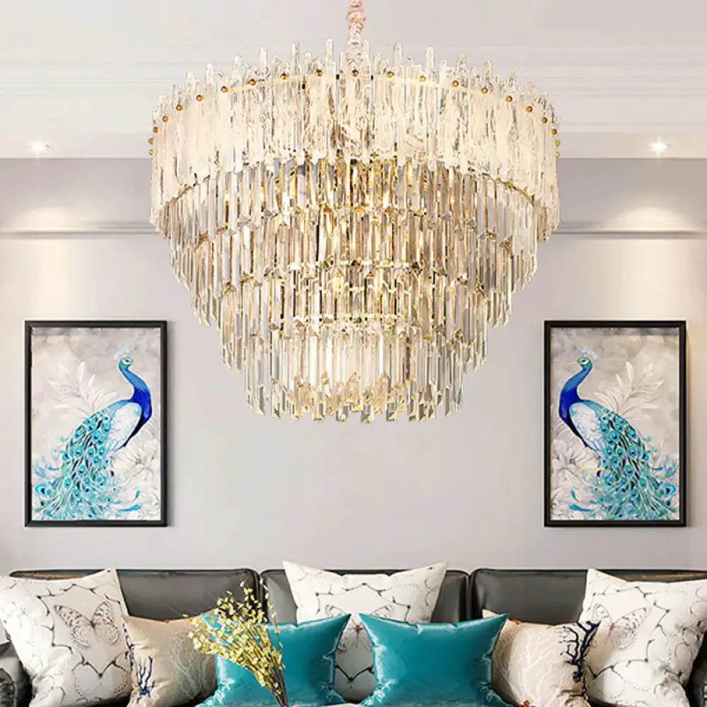Clear Tri - Sided Crystal Rod Tiered Drop Lamp Modernism 11/23 Lights Living Room Pendant
