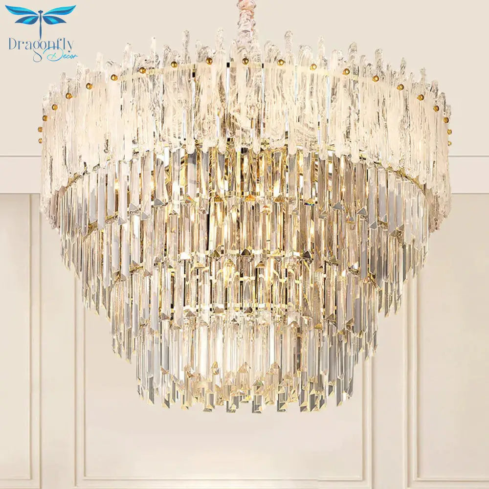 Clear Tri - Sided Crystal Rod Tiered Drop Lamp Modernism 11/23 Lights Living Room Pendant Chandelier