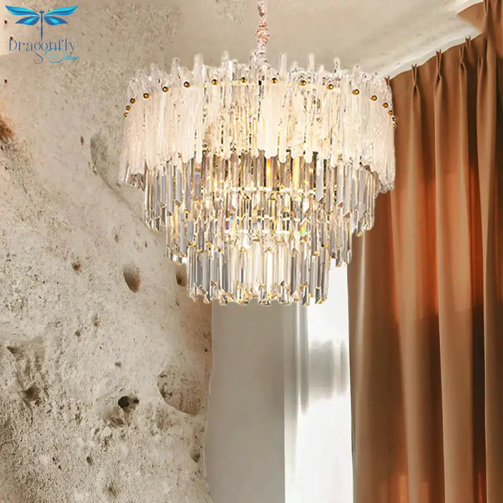 Clear Tri - Sided Crystal Rod Tiered Drop Lamp Modernism 11/23 Lights Living Room Pendant Chandelier