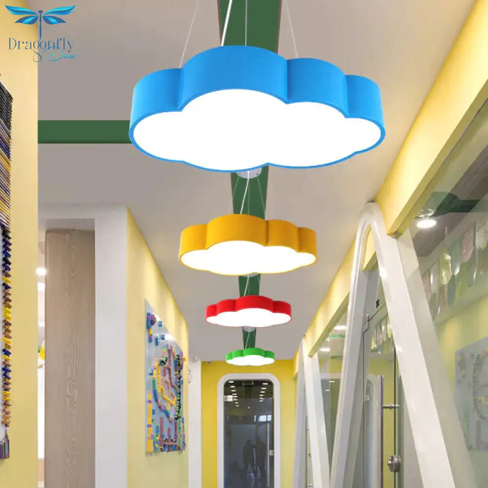 Cloud Corridor Ceiling Pendant Acrylic Macaron Led Suspension Lighting In Red/Yellow/Green