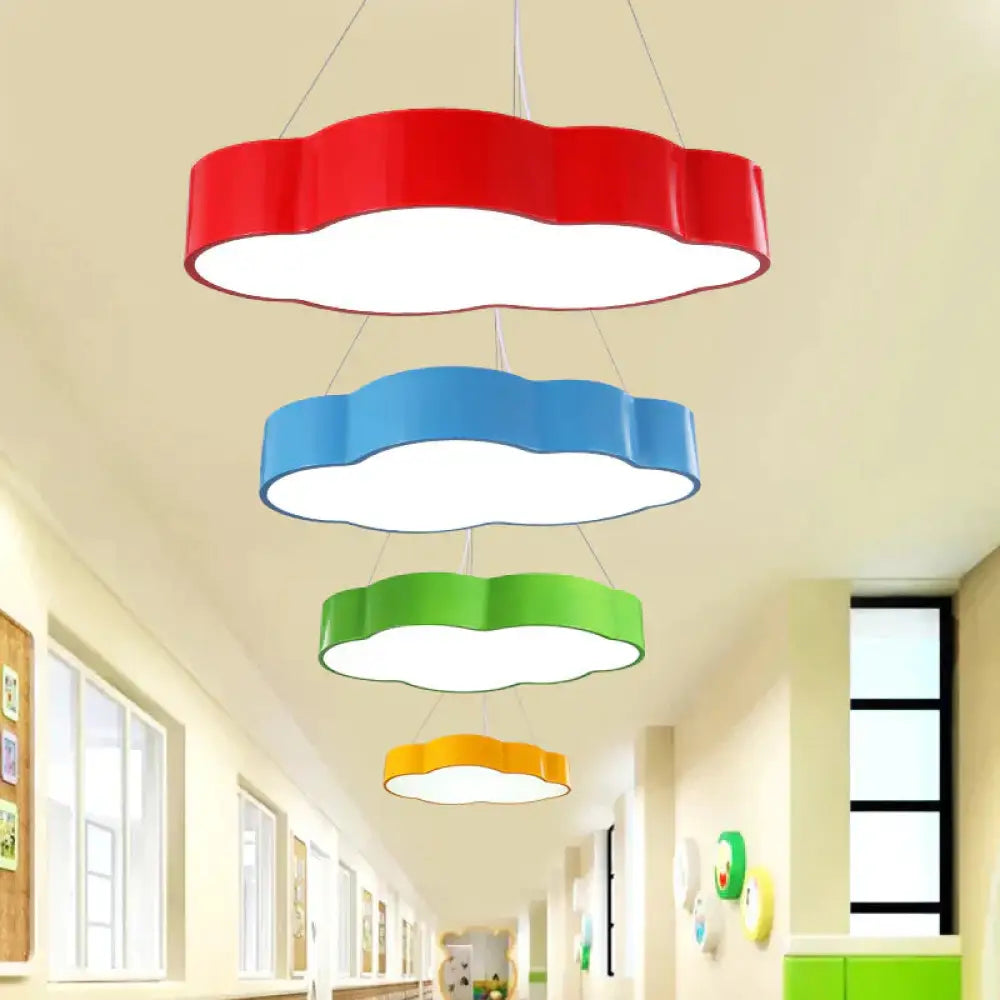 Cloud Corridor Ceiling Pendant Acrylic Macaron Led Suspension Lighting In Red/Yellow/Green