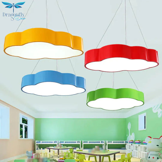 Cloud Corridor Ceiling Pendant Acrylic Macaron Led Suspension Lighting In Red/Yellow/Green