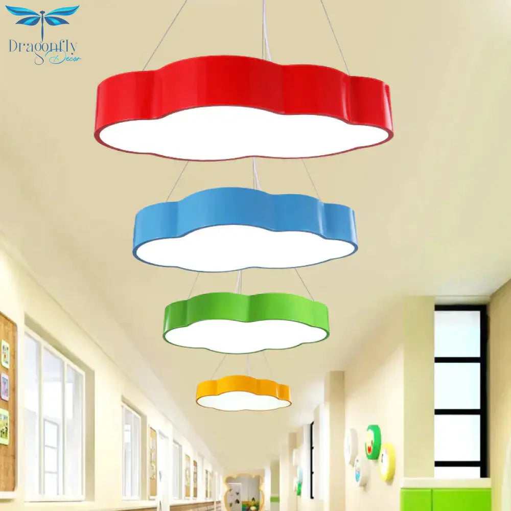 Cloud Corridor Ceiling Pendant Acrylic Macaron Led Suspension Lighting In Red/Yellow/Green