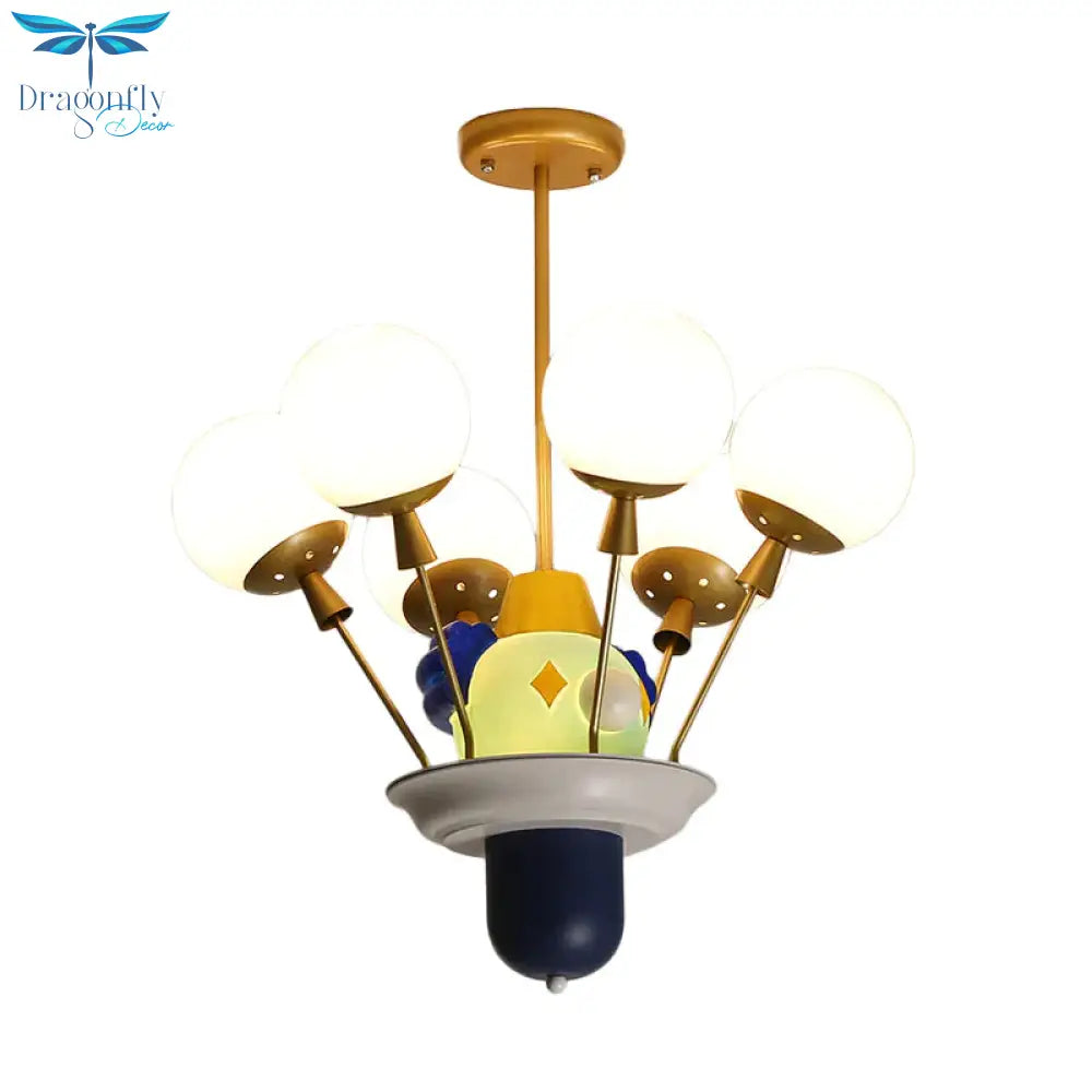 Clown And Balloon Chandelier Kids White/Blue - Pink - Yellow Glass 6 Bulbs Play Room Hanging