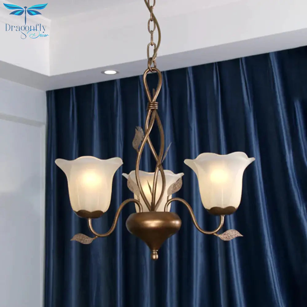 Coffee 3/6/8 Bulbs Chandelier Lamp Vintage Frosted Glass Blossom Hanging Ceiling Light With Leaf