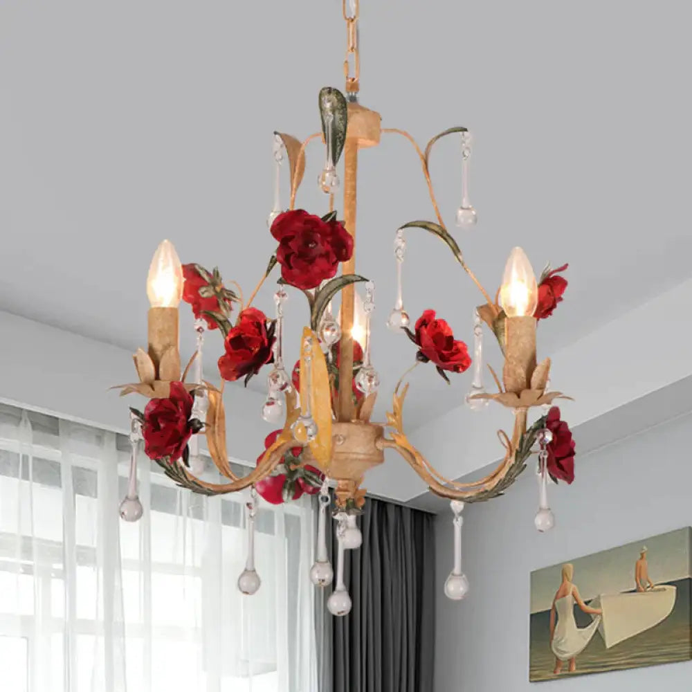 Coffee 3/6 Bulbs Suspension Lamp Pastoral Iron Rose - Embellished Candle Style Chandelier Over