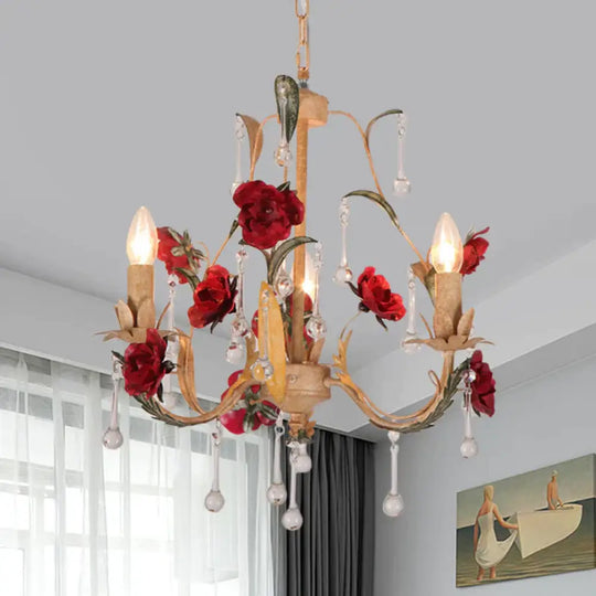 Coffee 3/6 Bulbs Suspension Lamp Pastoral Iron Rose - Embellished Candle Style Chandelier Over