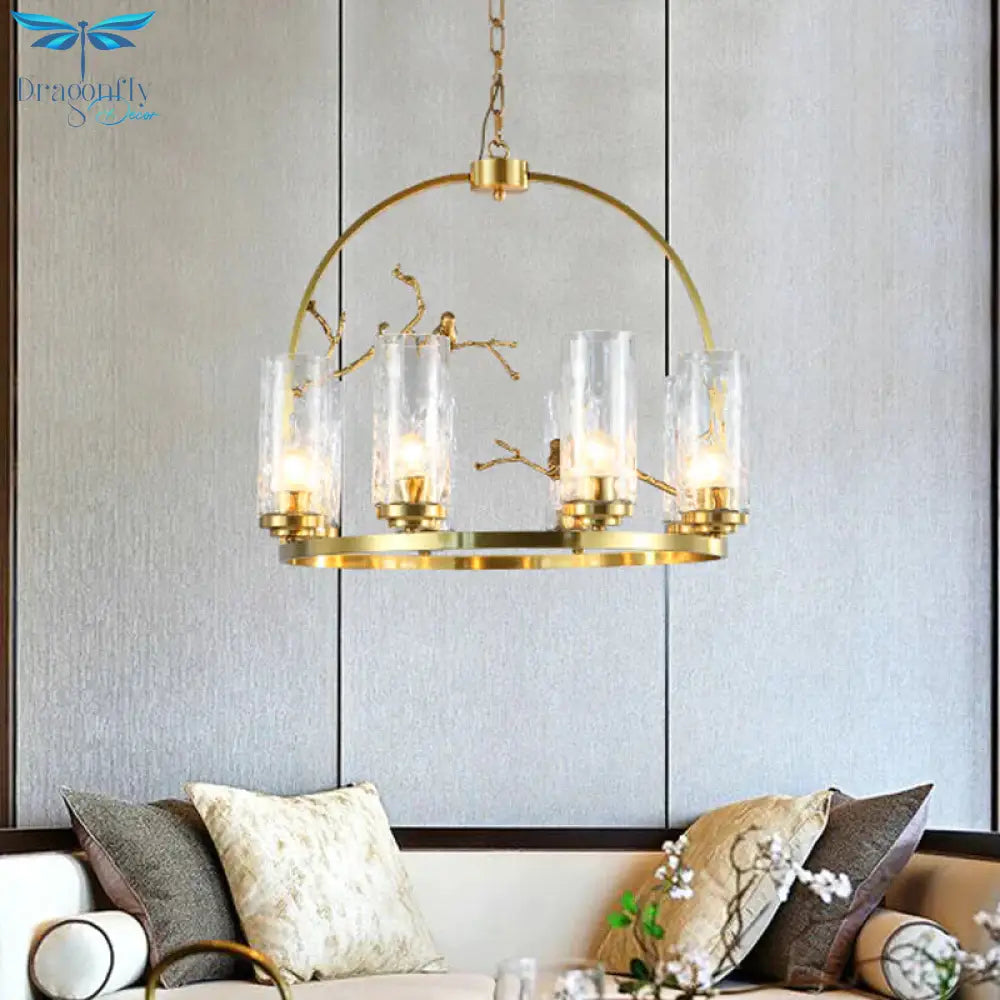 Colonial Cylinder Chandelier 6/8 - Head Clear Dimpled Glass Hanging Ceiling Light For Living Room