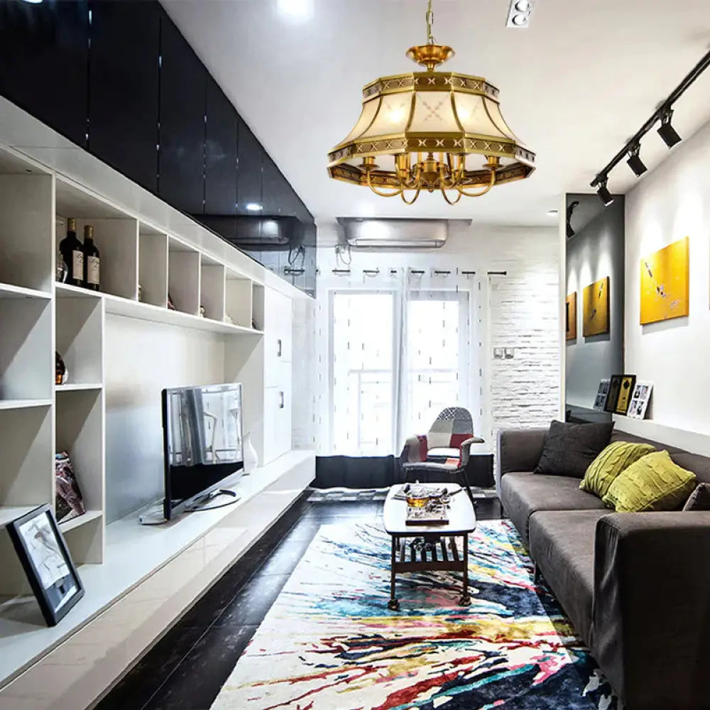 Colonial Style Brass Chandelier Pendant Light With 4 Bulbs