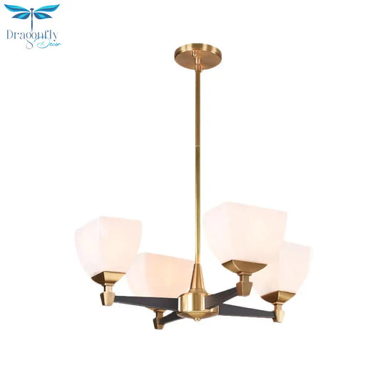 Colonialist Trapezoidal Chandelier Lighting Fixture 4/6 Heads Opal Glass Ceiling Pendant Light In