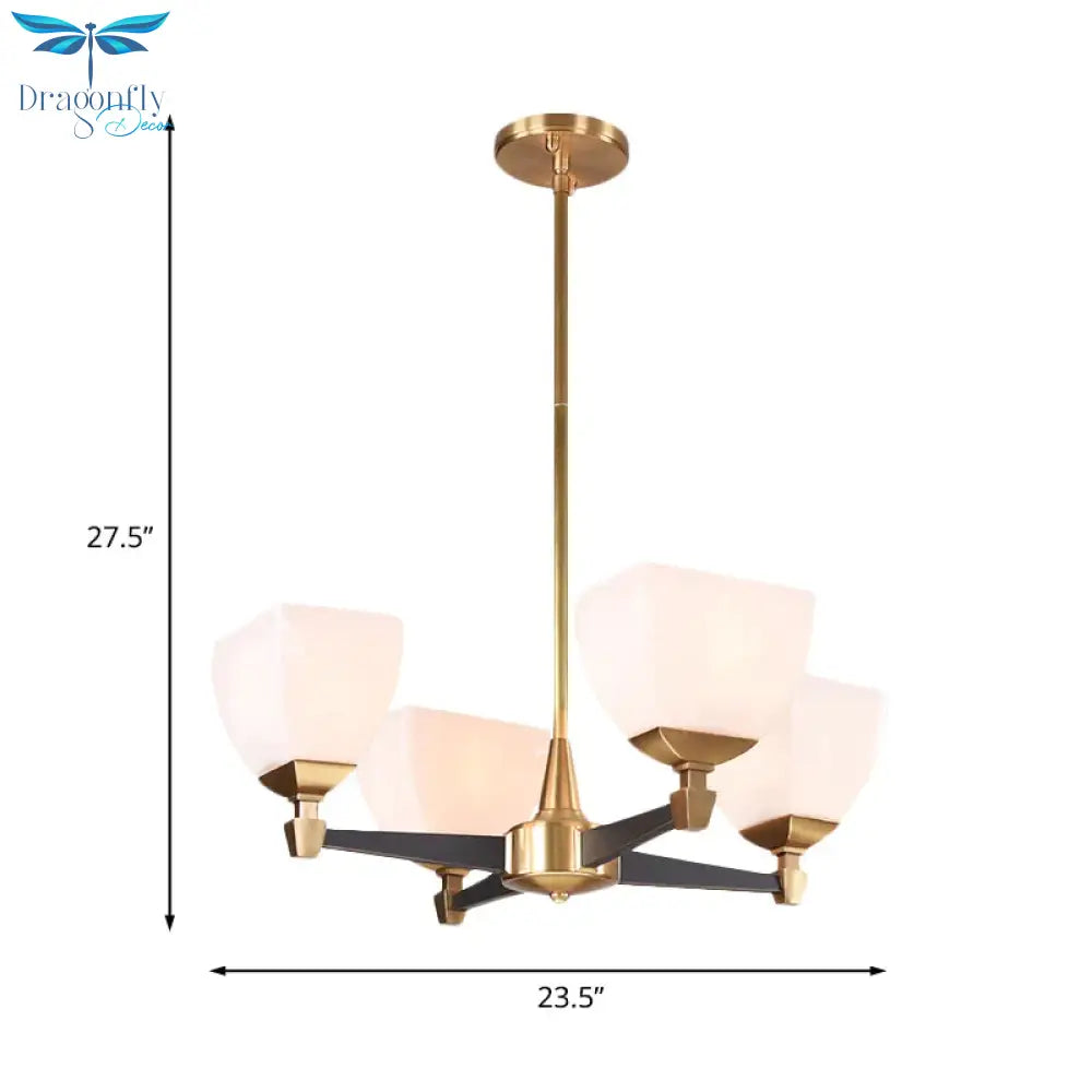 Colonialist Trapezoidal Chandelier Lighting Fixture 4/6 Heads Opal Glass Ceiling Pendant Light In