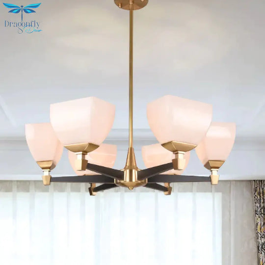 Colonialist Trapezoidal Chandelier Lighting Fixture 4/6 Heads Opal Glass Ceiling Pendant Light In