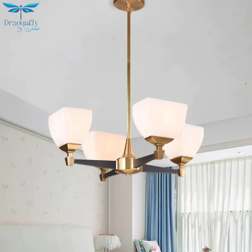 Colonialist Trapezoidal Chandelier Lighting Fixture 4/6 Heads Opal Glass Ceiling Pendant Light In