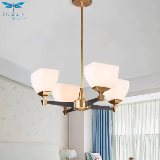 Colonialist Trapezoidal Chandelier Lighting Fixture 4/6 Heads Opal Glass Ceiling Pendant Light In