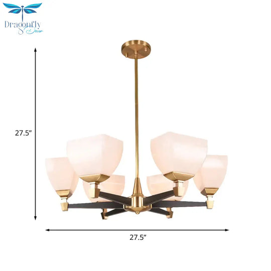 Colonialist Trapezoidal Chandelier Lighting Fixture 4/6 Heads Opal Glass Ceiling Pendant Light In