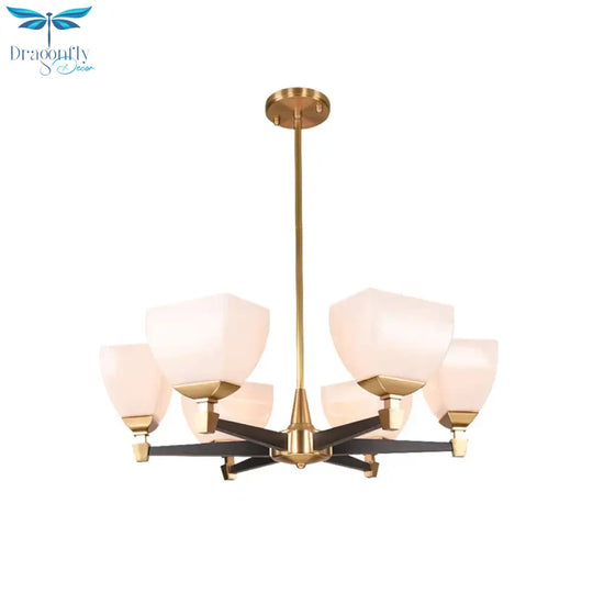 Colonialist Trapezoidal Chandelier Lighting Fixture 4/6 Heads Opal Glass Ceiling Pendant Light In