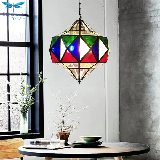 Colorful Glass Brass Chandelier Top Shape 3 Lights Arab Hanging Ceiling Light With Adjustable Chain