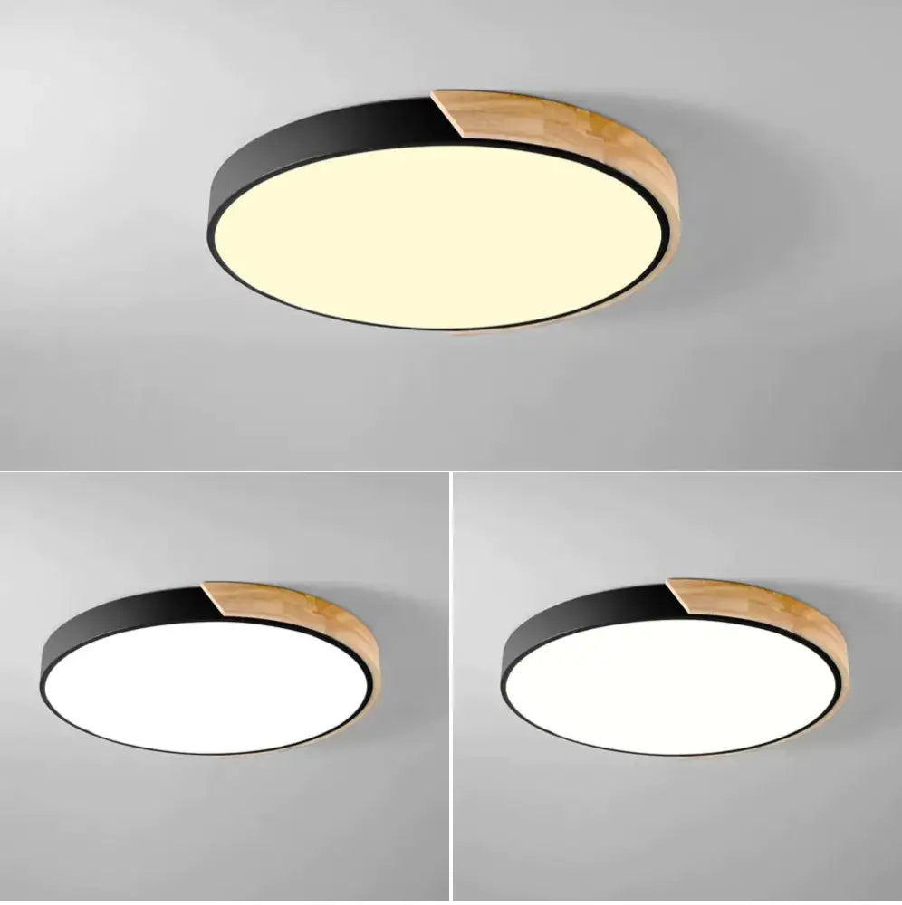 Colorful Nordic Wood Led Ceiling Lights Black / 30Cm 18W Warm White