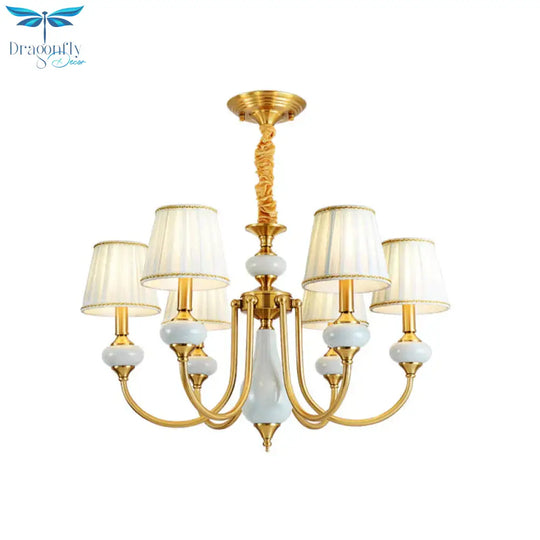 Cone Dining Room Chandelier Lamp Country Fabric 3/6 - Light Brass Finish Pendant Lighting Fixture