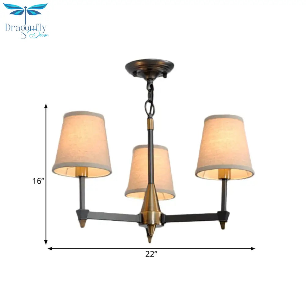 Cone Fabric Pendant Chandelier Country 3/6/8 Heads Hanging Ceiling Light In Black For Living Room