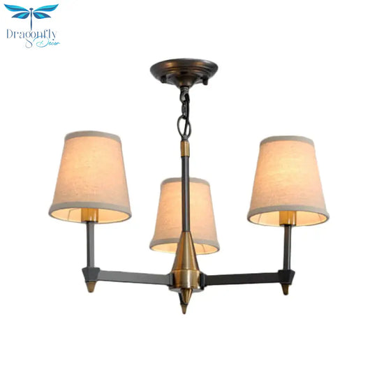 Cone Fabric Pendant Chandelier Country 3/6/8 Heads Hanging Ceiling Light In Black For Living Room