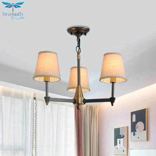 Cone Fabric Pendant Chandelier Country 3/6/8 Heads Hanging Ceiling Light In Black For Living Room