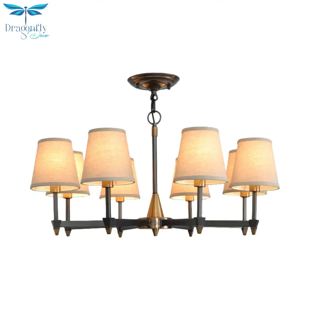 Cone Fabric Pendant Chandelier Country 3/6/8 Heads Hanging Ceiling Light In Black For Living Room