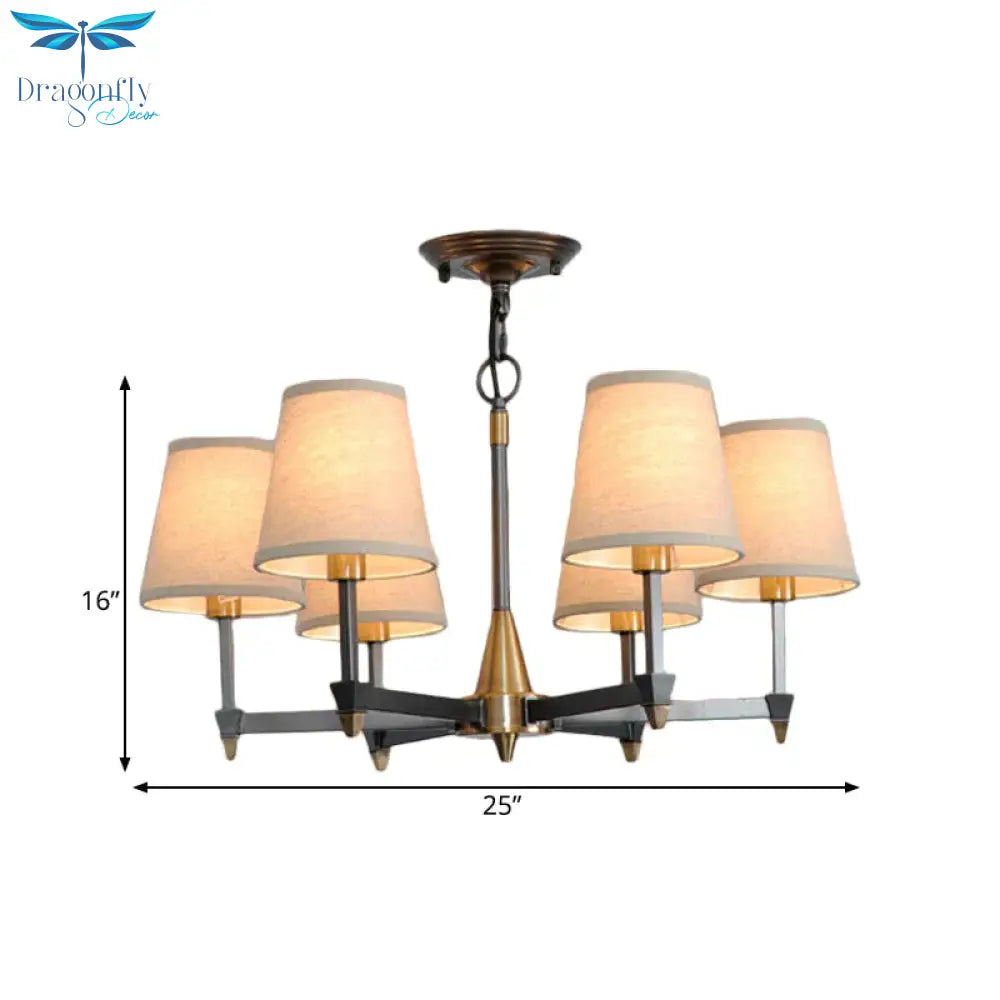 Cone Fabric Pendant Chandelier Country 3/6/8 Heads Hanging Ceiling Light In Black For Living Room