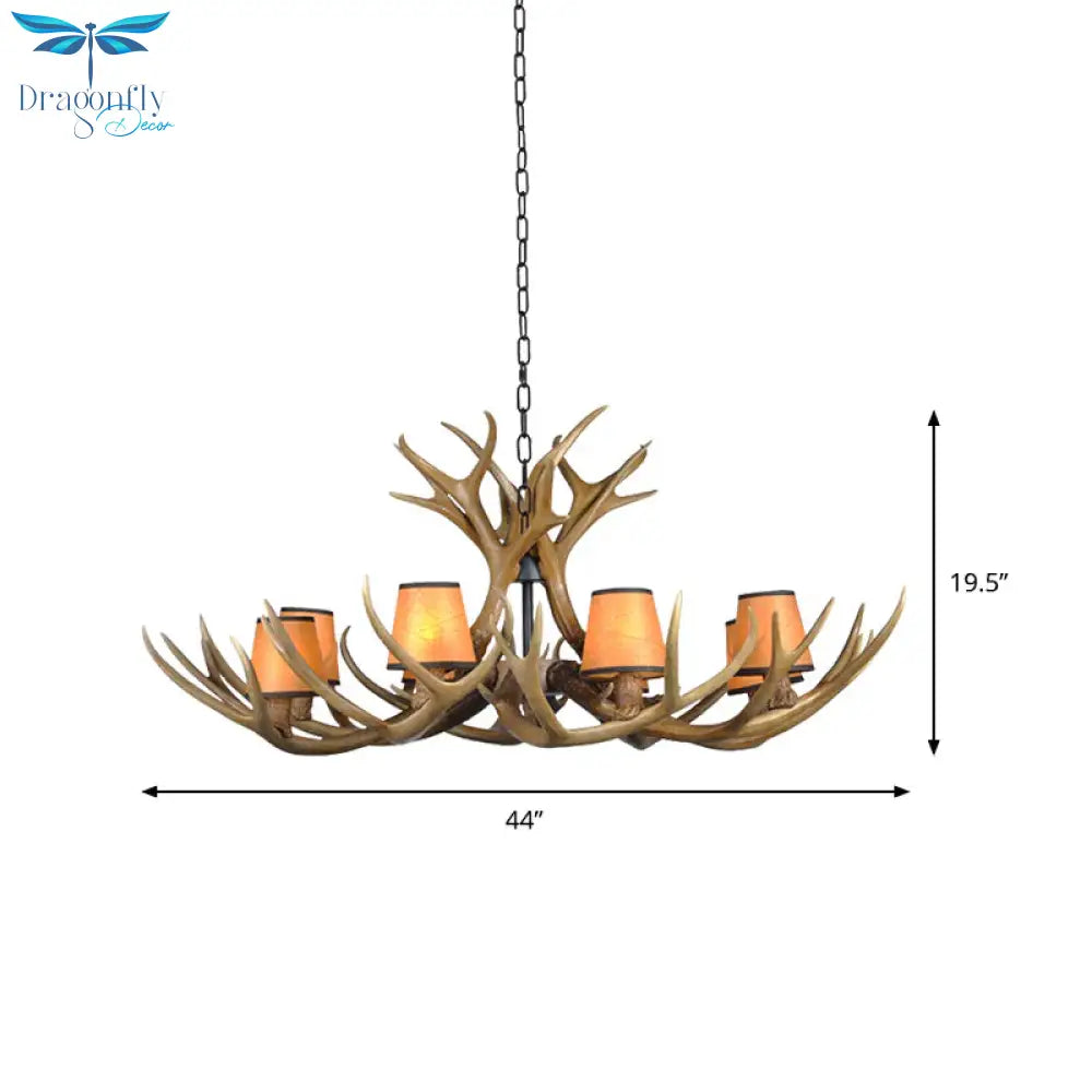 Cone Resin Pendant Lighting Traditional 3/5/6 - Bulb Living Room Chandelier Light With Deer Antler